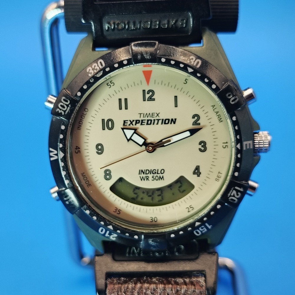 Vintage 1998 Timex Expedition Indiglo Dual Time Ana-Digi 36mm Mens Quartz Watch